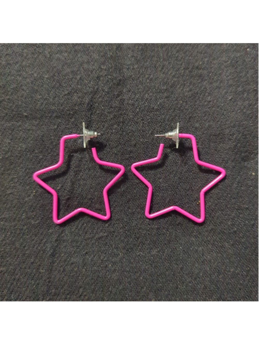 Vintage Bright Pink Star Metal Hoop Statement Earrings